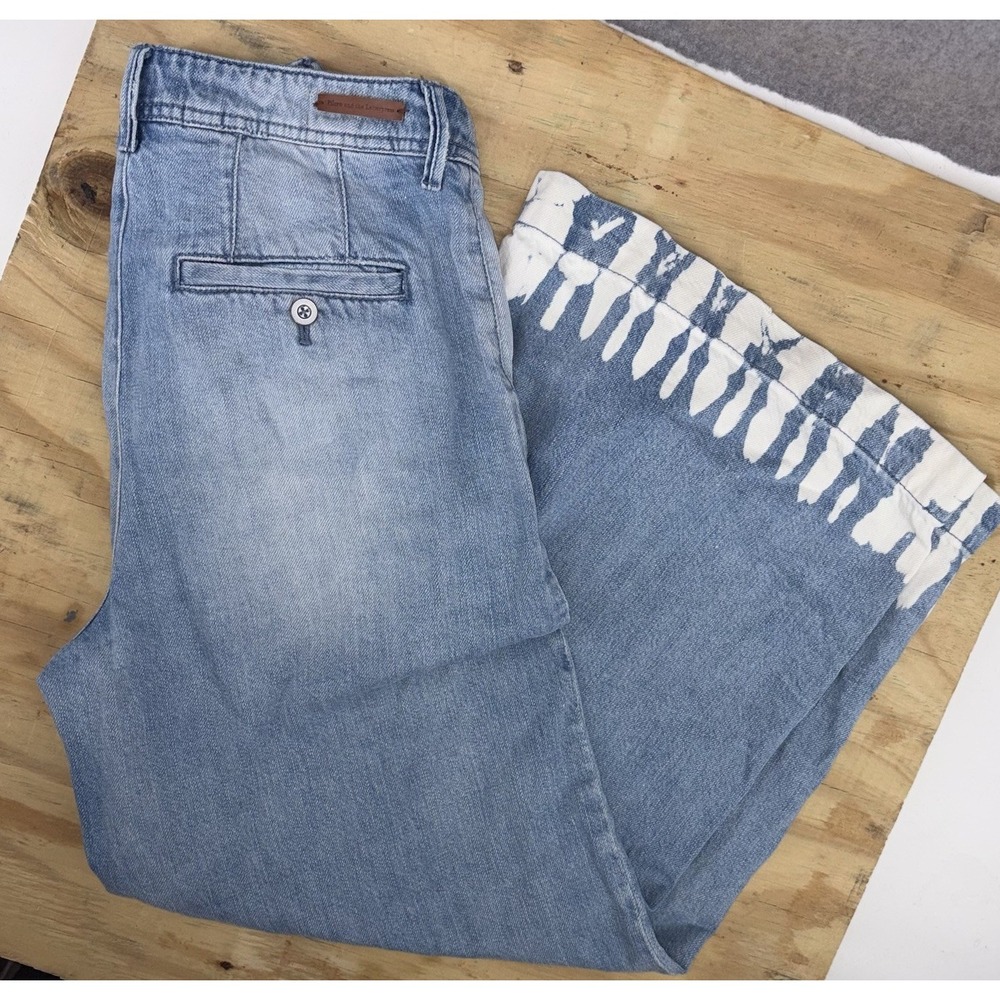 Pilcro Anthropologie Size 25 Wide Leg Culotte Bleached Hem Crop Wide Leg Jeans